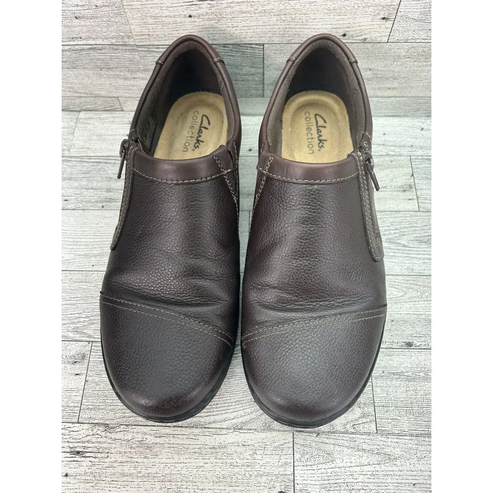 Collection By Clarks Cora Giny Brown‎ Tumbled Leather Loafer Slip on Womens 9W